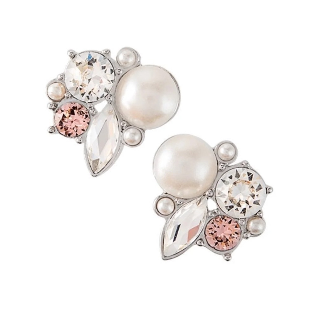 Origami Owl Silver Crystal + Pearl Cluster Stud Earrings w/ Swarovski Crystals